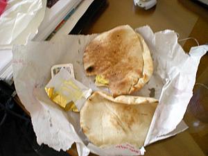 It doesn't look appetizing, but it tasted pretty good! We sampled a local walk-up restaurant. This is an egg and cheese omelet, wrapped in Lebanese bread. I think it cost about 80 cents.