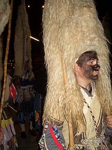 Crazy carnival costumes - about a dozen guys wearing these crazy hats.