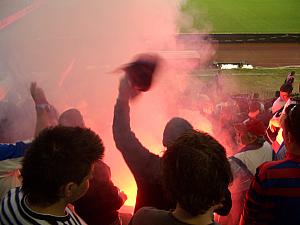 Time to celebrate with more flares - this one was lit just two rows below us. Time for us to leave :)