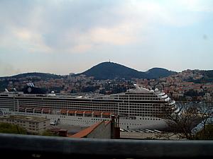 About four hours after we left, we arrived in Dubrovnik. A GIANT cruise ship greeted us at the port, about 3km from town.