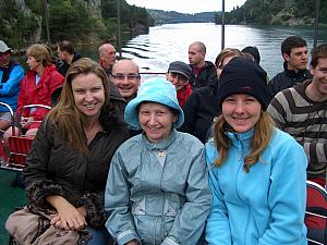 Paula, Chrstina, Kelly (and their new friend?) aboard the ferry to Krka.