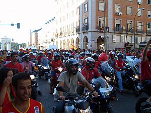 Following the bus was a motorcycle parade.