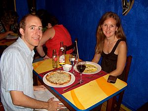 Dinner - we shared a ground-beef pizza and a chicken with lemon dish.