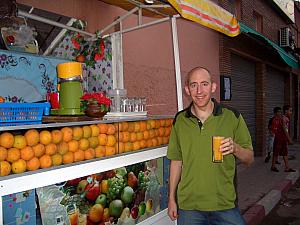 Getting my first glass of freshly-squeezed orange juice. So yummy! And for only 30 cents! I think I drank 6 of these in two days. Not counting breakfast.