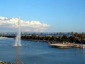 A giant lake and the sea in the background. This is the view from the foot of the cathedral.