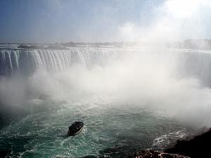 The horseshoe falls with a Maid of the Mist ferry getting ready to enter the basin of the falls. We took a ride on this boat later this afternoon! The horseshoe falls are apparently always very, very misty, making it difficult to ever get a clear view of them!