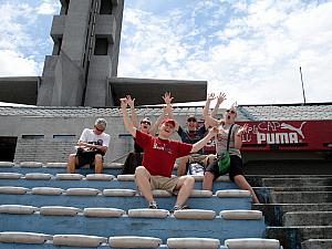 Montevideo, Estadio Centenario - it's a GOOOAALLLLL! (Dad Klocke is rooting for the other team. Or sleeping.)