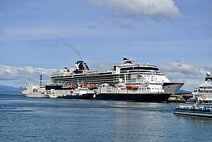 Ushuaia - our ship docked. The two smaller ships in front of it were National Geographic Explorer ships that were en route to Antarctica!