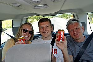 Puerto Montt, Chile - enjoying local Chilean beer, Escudo.