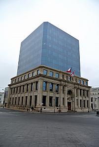 Valparaiso, Chile - a modern building build inside the shell of the historic building in the middle of the historic district. Kind of neat, but at the same time kind of wrong...