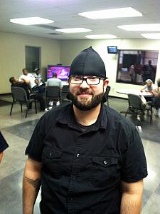 At Competition Racing (go carts) in Lawrenceburg, Indiana - Matt modeling the beanie that we all wore underneath our helmets.