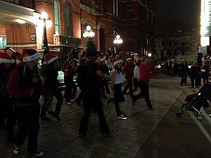 Gangnam Style flash mob in front of Music Hall! Kelly's friend Emma in white.