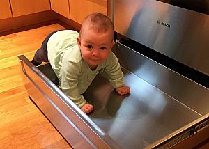 Discovering the warming drawer below the oven.