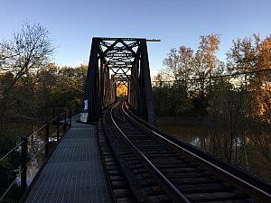 Checking out a bridge over the Little Miami River along the South 80 Trail in Mariemont