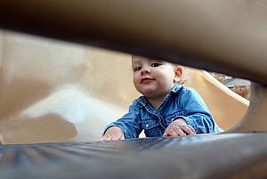 Looking through the gap in the stairs