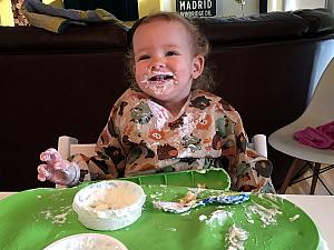 Making a giant mess with yogurt