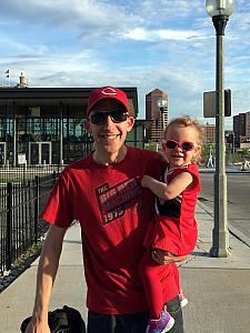 Capri and Daddy supporting the Reds