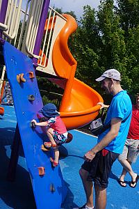 Capri climbing up the climbing wall