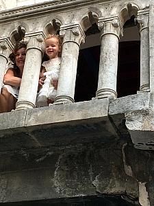 Kelly and Capri having fun on the second floor balcony