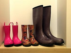 Capri and Mom's rain boots, ready to play in the rain