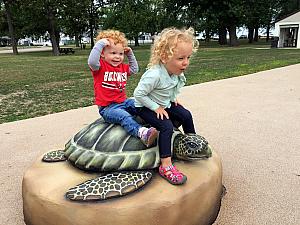 Riding on the sea turtle!