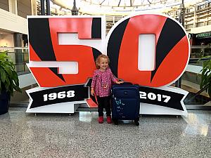 Friday, September 22: We walked into the airport and Capri got all excited about the "Bengal Tigers" sign =)