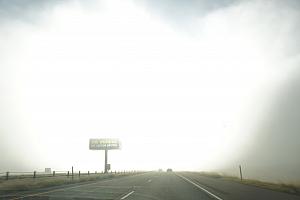 We were amused at the sign, and how the light really blew up, just as we were exiting the fog area. Looks a bit apocalyptic.